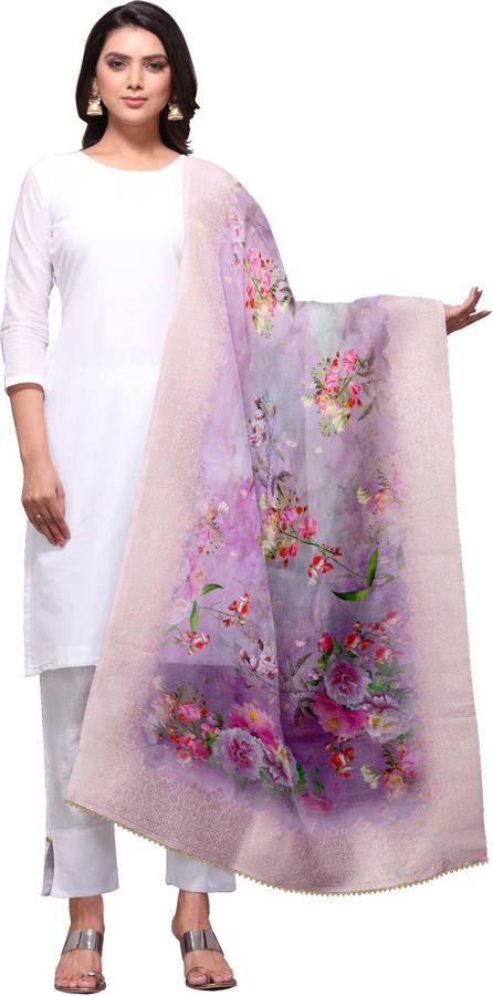 Cotton Silk Floral Print Pink Women Dupatta