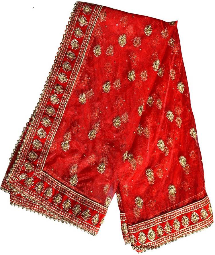 Velvet, Net Embroidered Red Women Dupatta