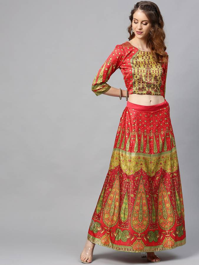 Floral Print Stitched Lehenga Choli