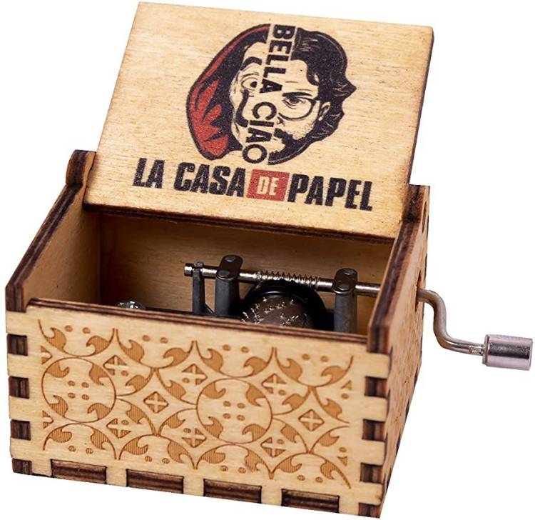 EITHEO Wooden Hand Cranked Collectible Engraved Money Heist Music Box (Bella Ciao Music) OAIFM- C