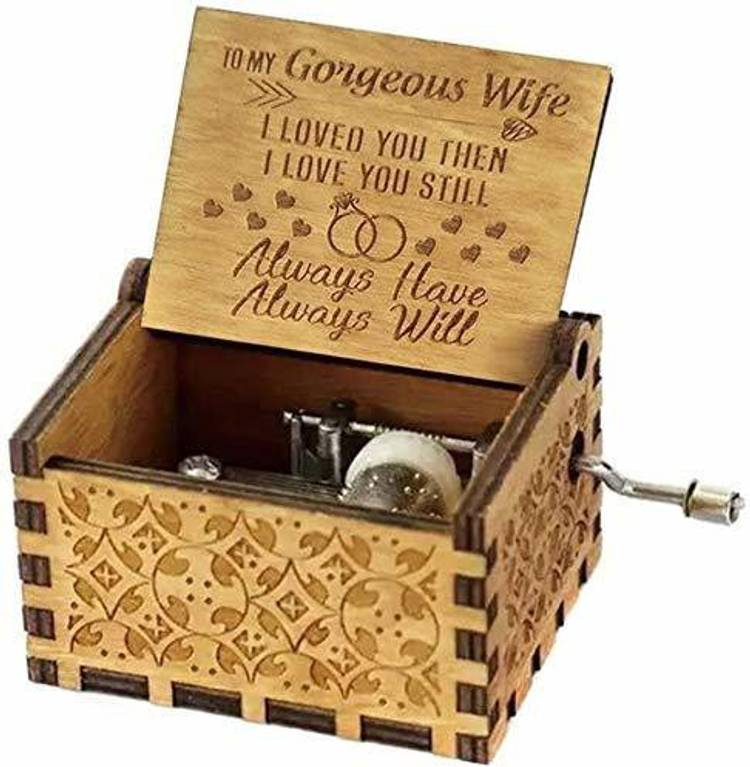 EITHEO Wooden Hand Cranked Collectable Engraved Vintage Music Box - Gorgeous Wife