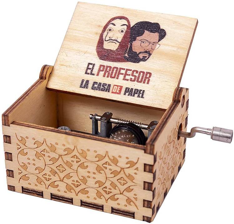 EITHEO Wooden Hand Cranked Collectible Engraved Money Heist Music Box (Bella Ciao Music) OAIFM- F