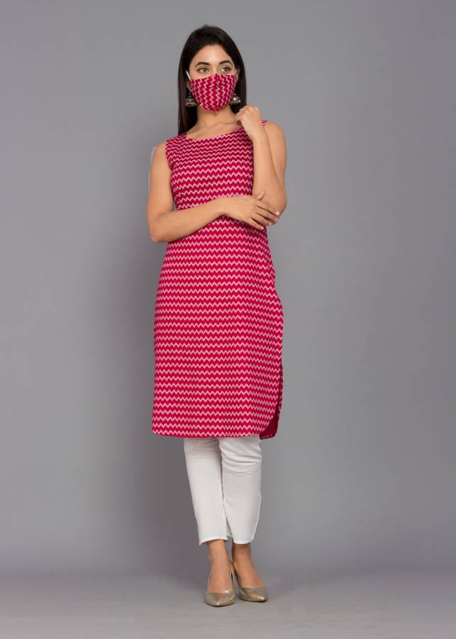 Women Chevron/Zig Zag Rayon Straight Kurta