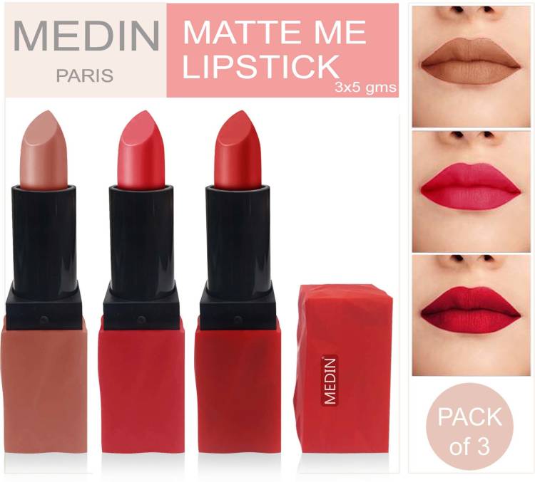 MEDIN super stone Waterproof Long Lasting matte lipsticks combo pack set of 3 color Price in India