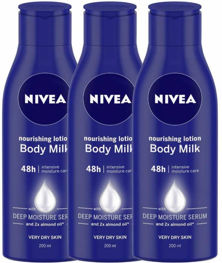 NIVEA Pack of 3 Nourishing Lotion Body Milk, 200ml ( For All Skin Types ) Price in India