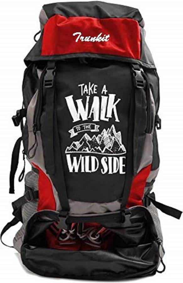 Adventure Series Water Resistance Trekking Hiking Travel Bag with Shoe Compartment Rucksack- 55 L (Black/Red) Rucksack  - 55 L
