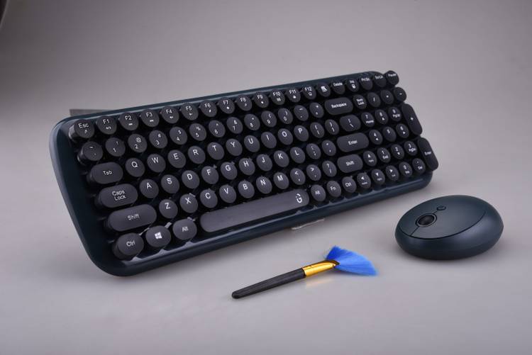 iGear iG 1114 KeyBee Retro Typewriter Inspired 2.4GHz Wireless Keyboard, Mouse Combo for Desktops, Laptops and Devices with USB Support, Single Nano Receiver for Pair, Round Keycaps, Cleaning brush Wireless Desktop Keyboard