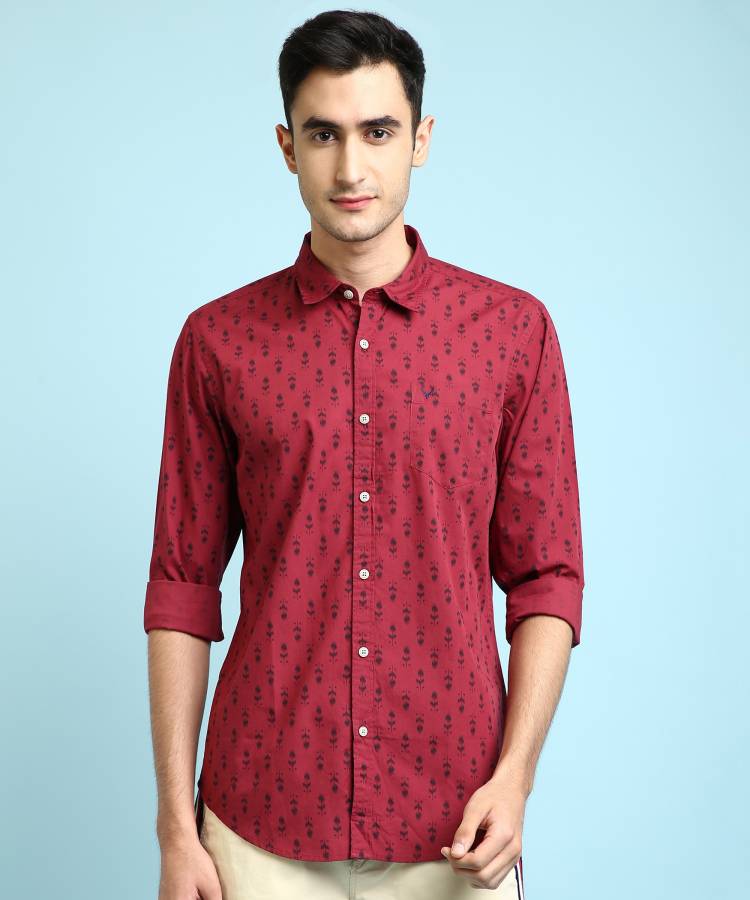 Men Slim Fit Printed Cut Away Collar Casual Shirt Price in India