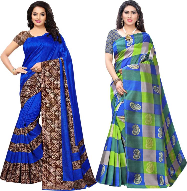 Geometric Print, Striped, Paisley, Checkered, Printed Kanjivaram Cotton Silk Saree