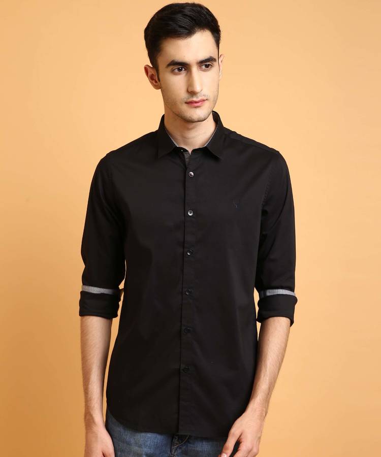 Men Super Slim Fit Solid Cut Away Collar Casual Shirt