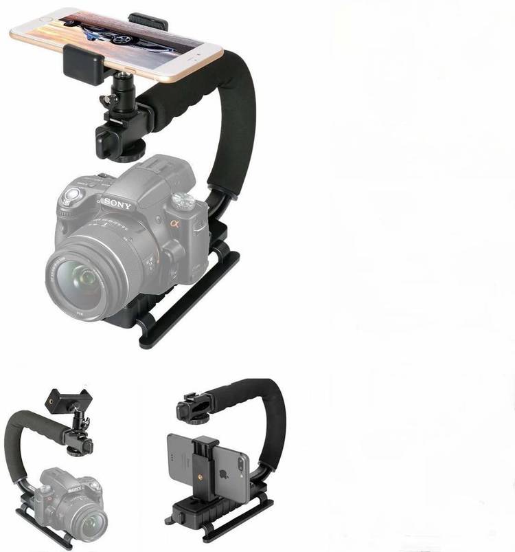 SHOPEE 3in1 Universal Stabilizer C-Shape Bracket Video Handheld Grip + Ball Head hot Shoe Adapter + Mobile Phone Clip Holder for 4in1 DSLR Camera +Camcorder +Smartphone Video Rig Mount Fit Tripod