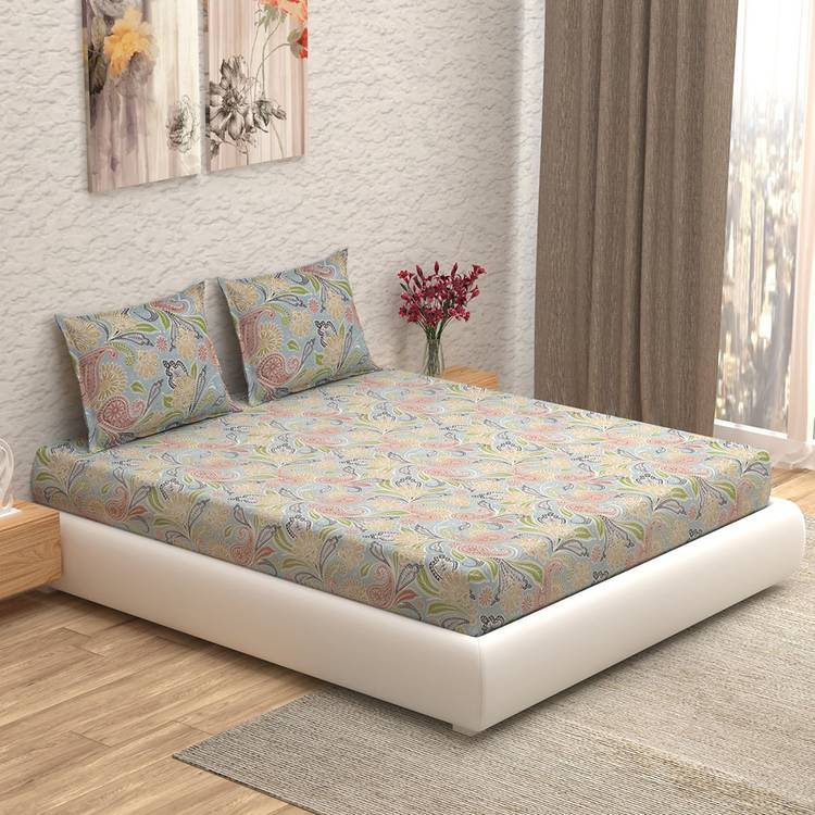 CORE Designed by SPACES 104 TC Cotton Double Printed Bedsheet