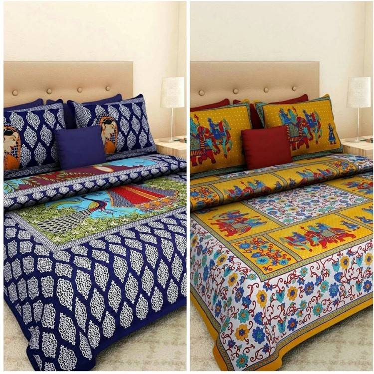 KAANY FAB 180 TC Cotton Double Jaipuri Prints Bedsheet