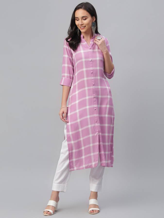 Women Checkered Rayon Straight Kurta