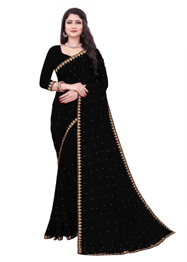 Embroidered Fashion Georgette Chiffon Blend Saree