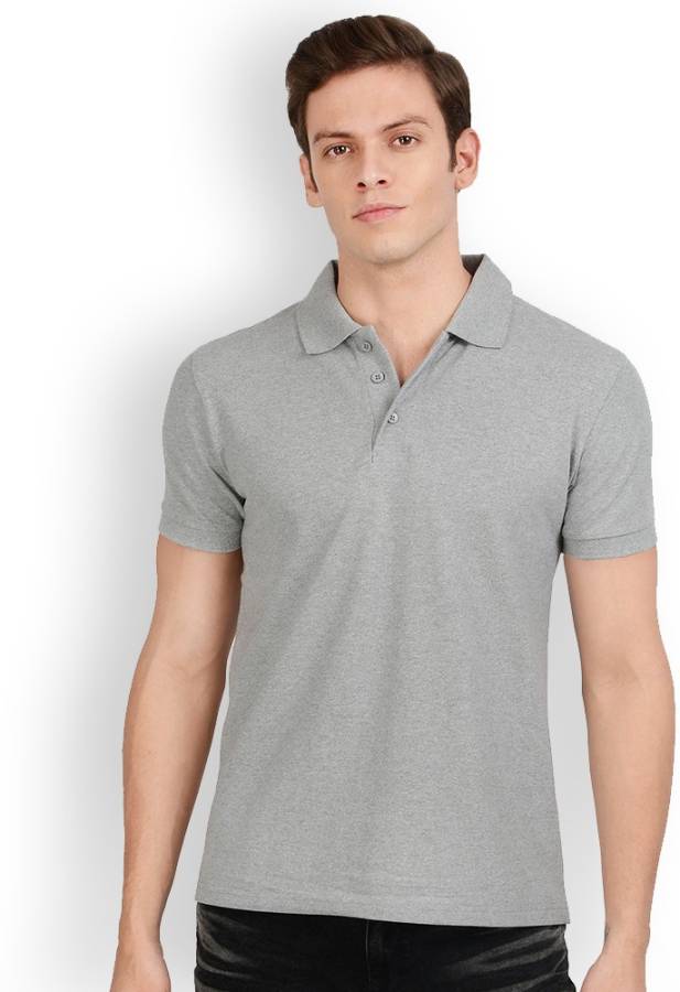 Solid Men Polo Neck Grey T-Shirt Price in India