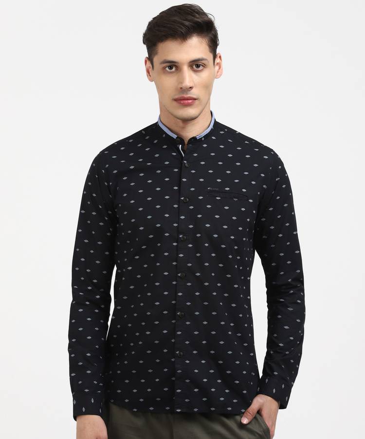 Men Regular Fit Printed Mandarin Collar Casual Shirt