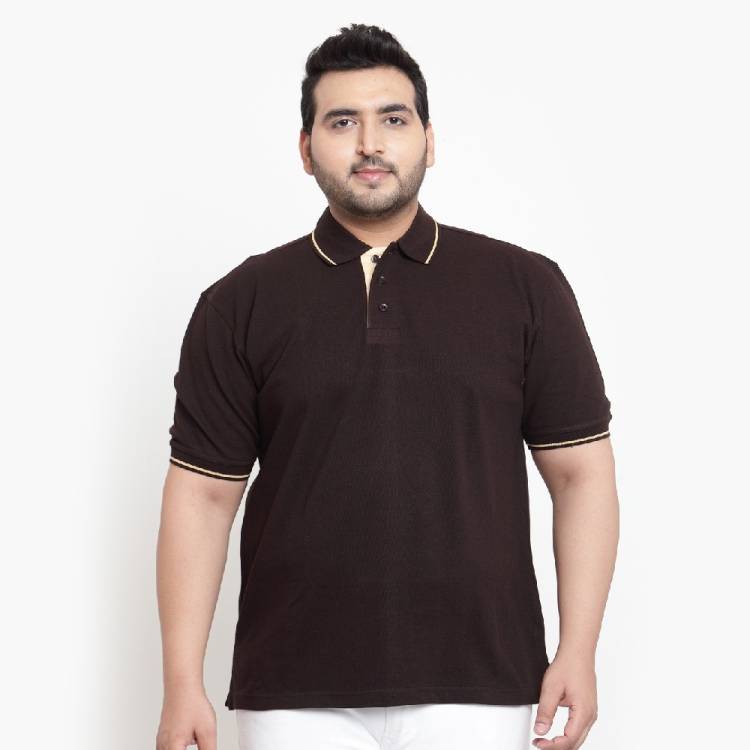 Solid Men Polo Neck Brown T-Shirt Price in India