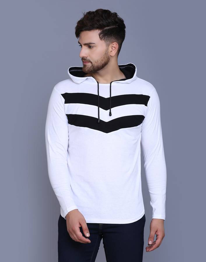 Solid Men Hooded Neck White T-Shirt