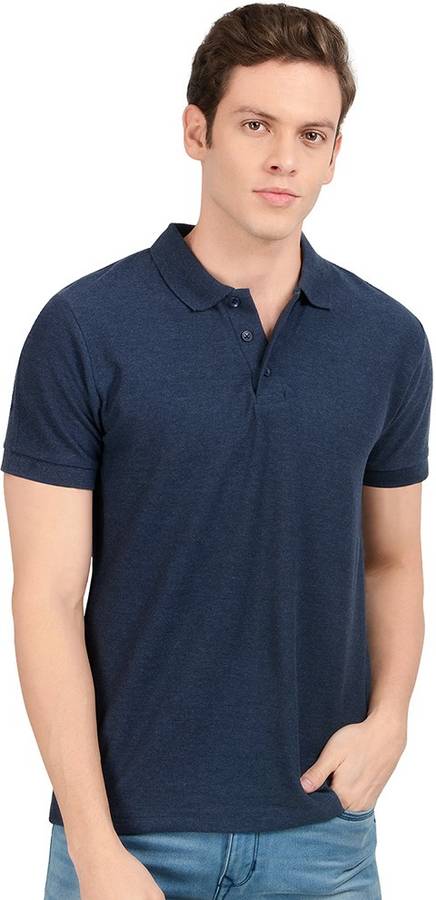 Solid Men Polo Neck Light Blue T-Shirt