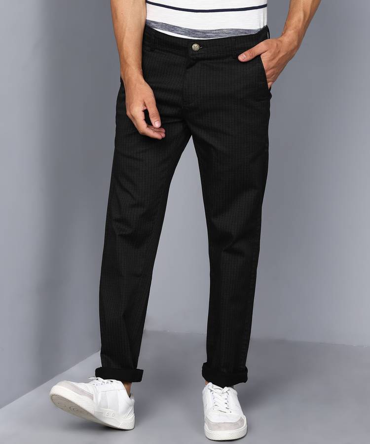 Slim Fit Men Cotton Blend Black Cotton Blend Trousers
