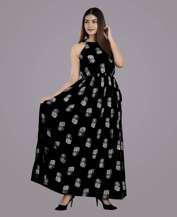 Women Maxi Black, White Dress