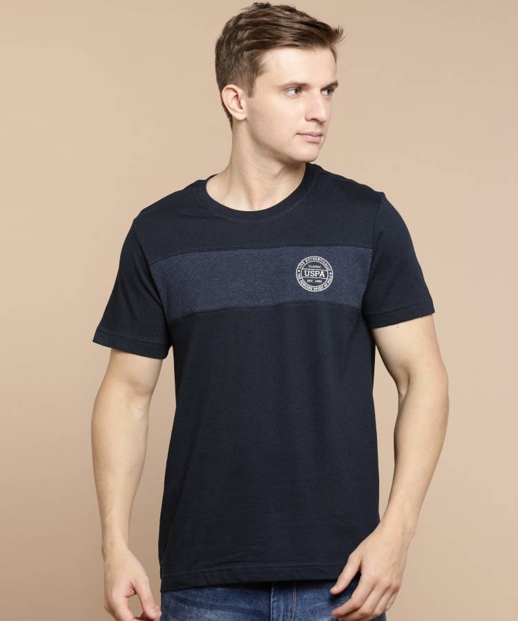 Solid Men Round Neck Dark Blue T-Shirt Price in India
