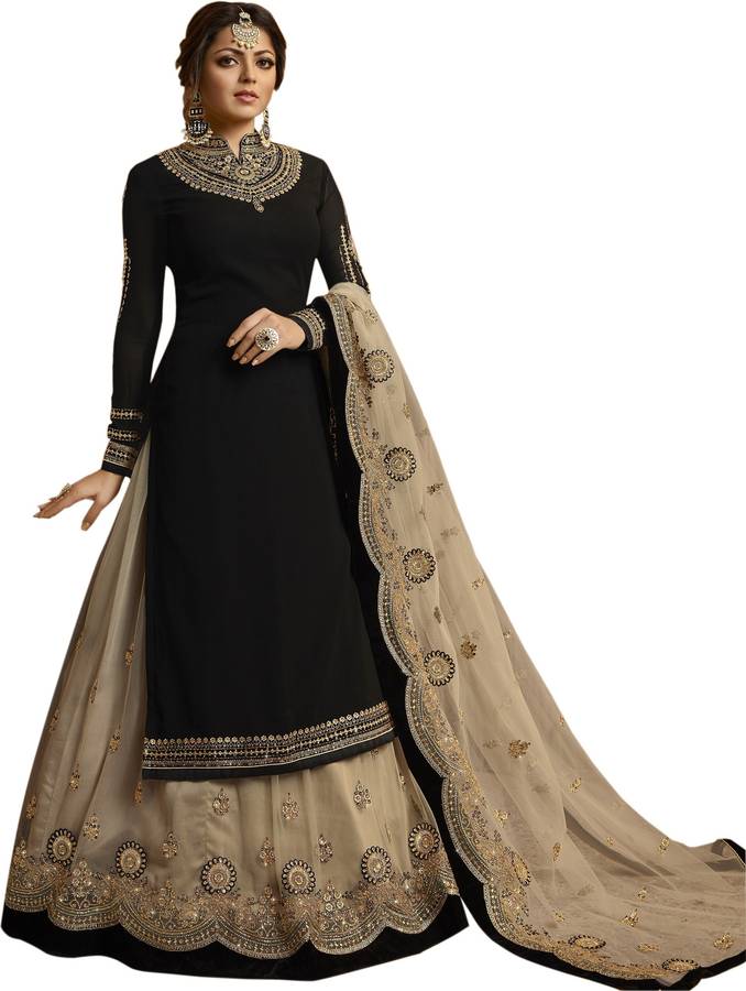 Faux Georgette Embroidered, Self Design Salwar Suit Material Price in India