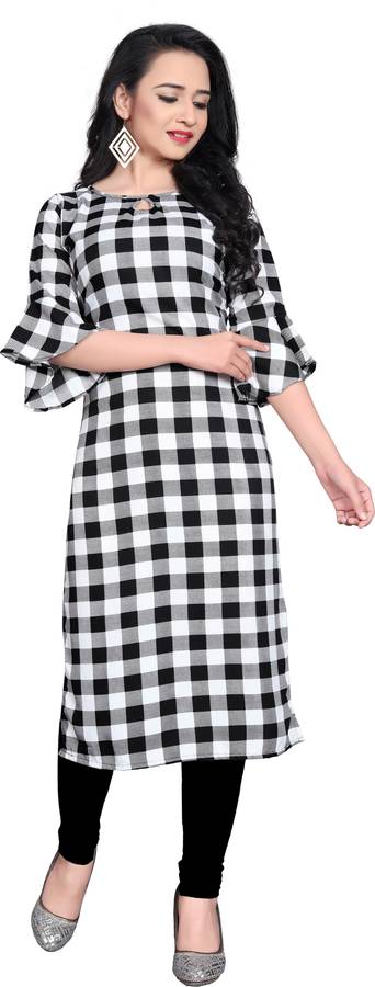 Women Checkered Crepe Straight Kurta