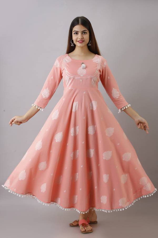 Women Printed Cotton Blend Gown Kurta Price in India