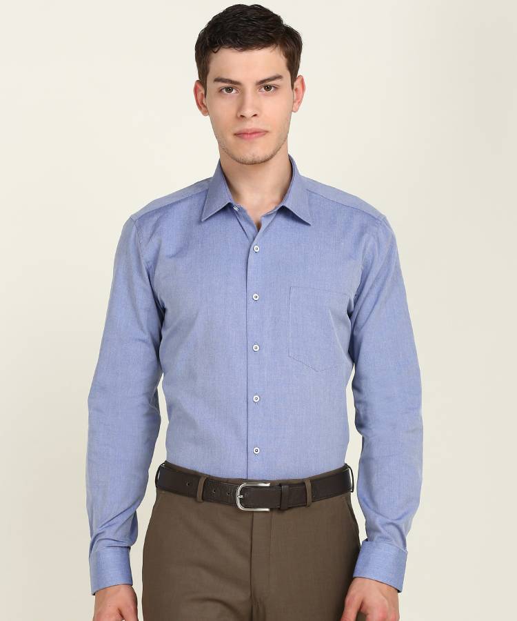 Men Slim Fit Solid, Self Design Spread Collar Formal Shirt