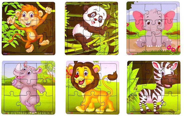 Fiddlys Wood Jigsaw Puzzles for Children - 9 Pieces (Pack of 6)