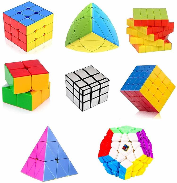 Authfort Deal Cubes Pack 2x2, 3x3, 4x4, 5x5, Silver Mirror, MasterMorphix, Pyramid & 3x3 MegaminxDifferent Shaped Puzzle Cube Combo Set Contains Speed-Cube