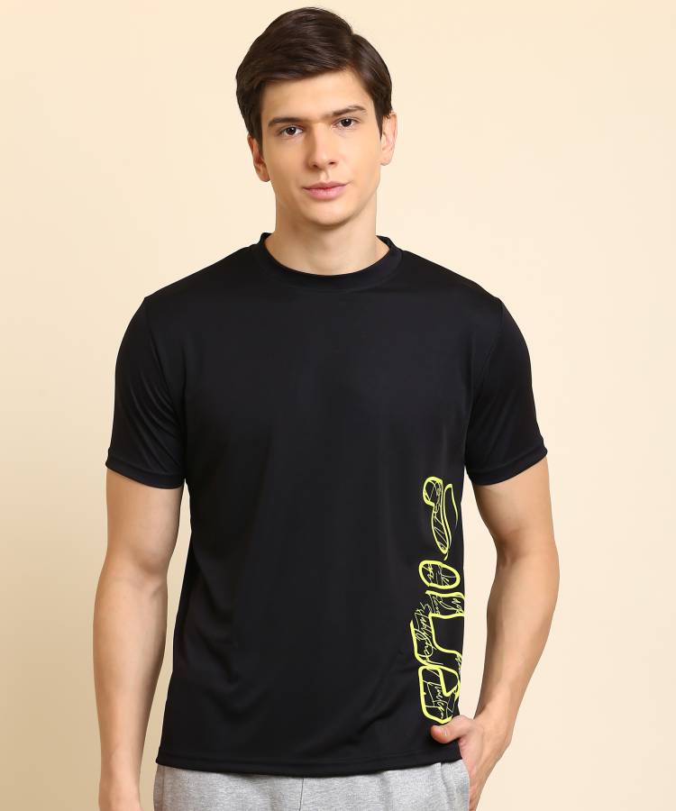 Printed Men Round Neck Black T-Shirt Price in India