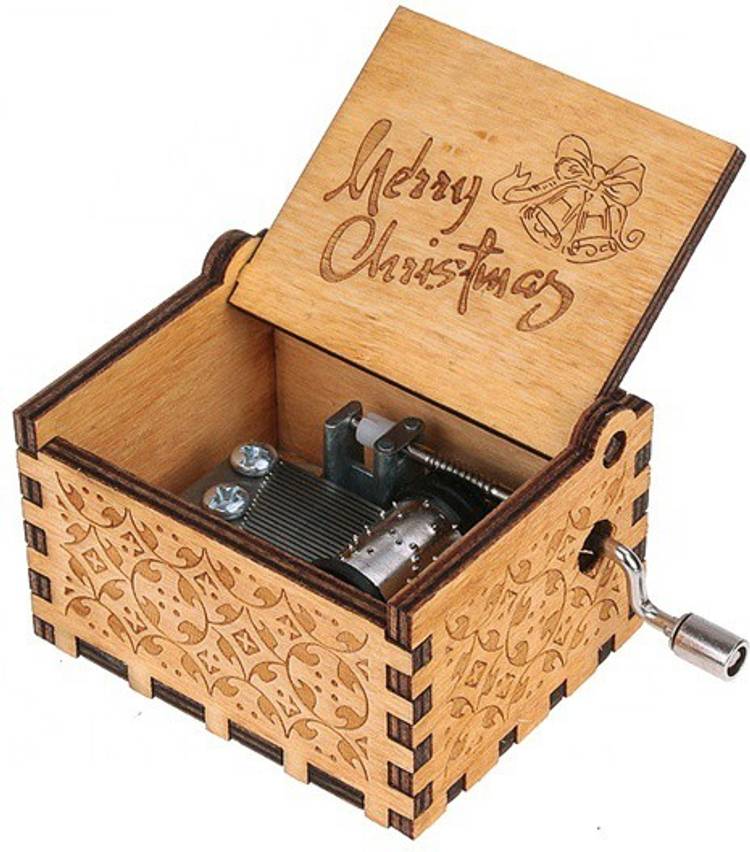 caaju Merry Christmas Music Box, UMIWE Hand Crank Engraved Musical Box Vintage Wooden Classic Music Box Crafts, Play The Tune Merry Christmas, Children's Day Birthday Christmas Gifts for Kids