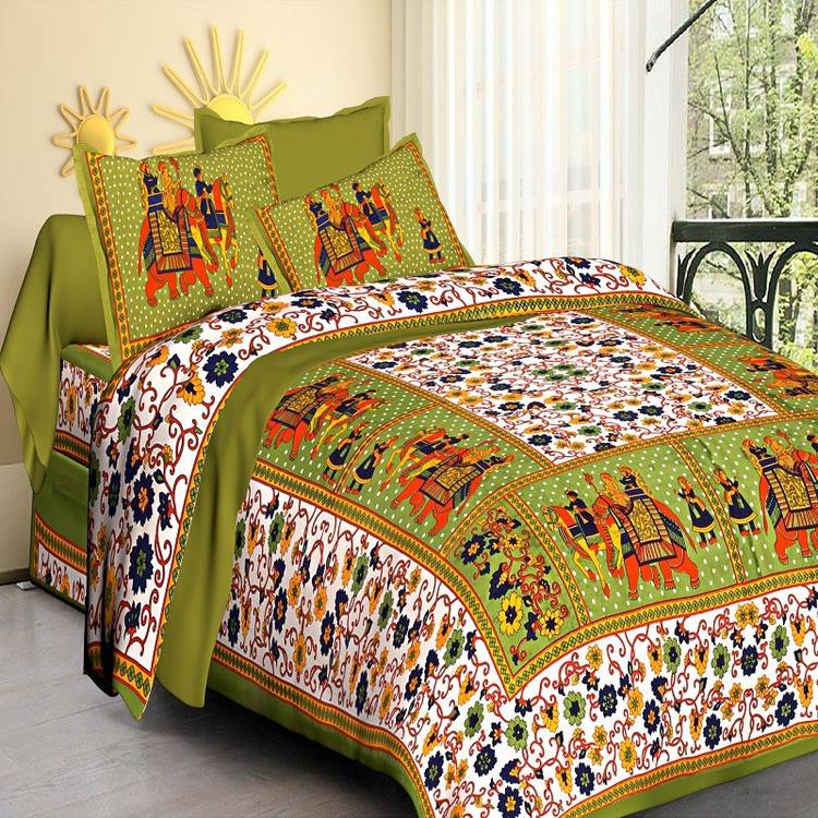 double cotton bed sheet 200 TC Cotton King Jaipuri Prints Bedsheet