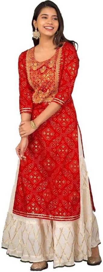 Women Embellished Rayon Frontslit Kurta Price in India