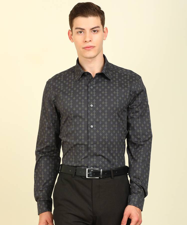 Men Super Slim Fit Printed Cut Away Collar Formal Shirt