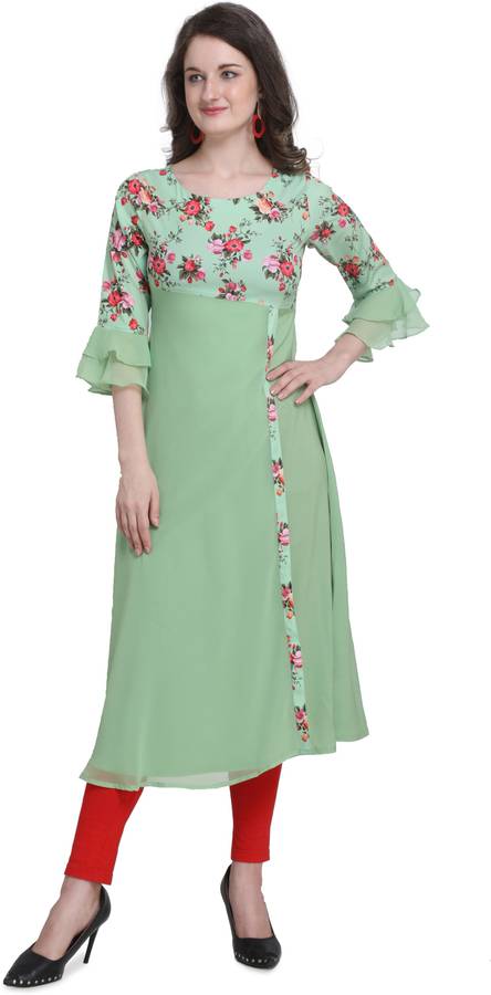 Women Printed Poly Crepe, Georgette A-line Kurta