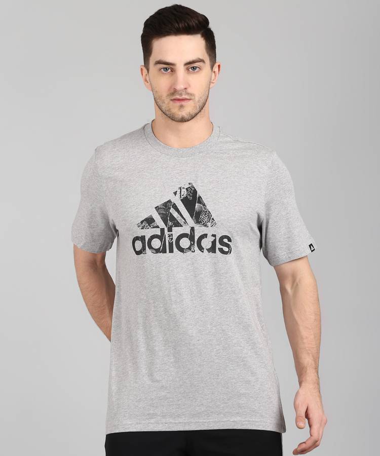 Sports Men Round Neck Grey T-Shirt