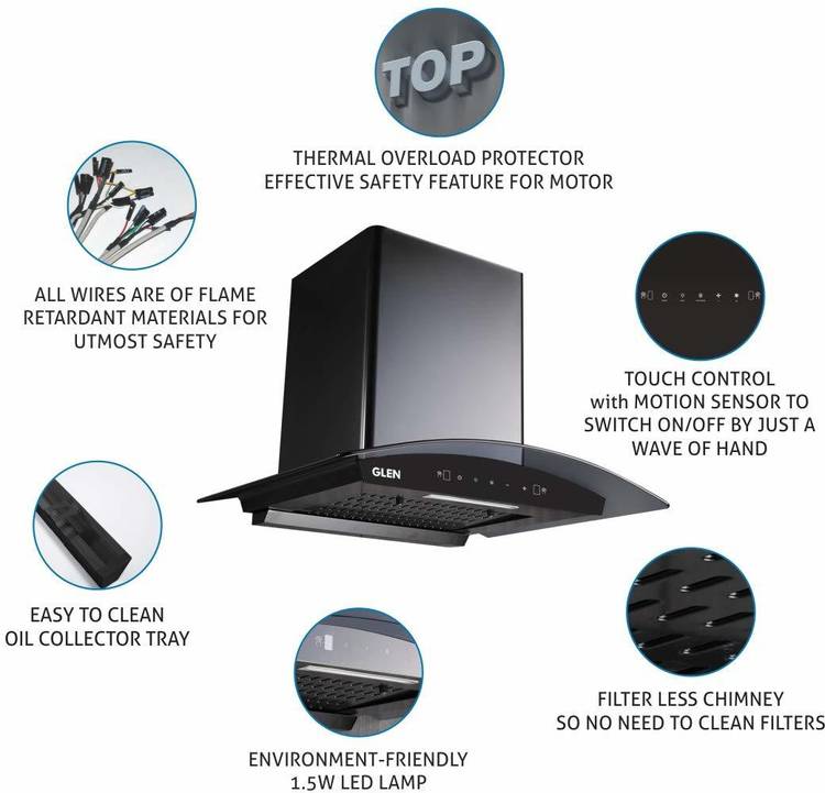 GLEN ISPA 60 cm BL filterless Auto Clean Wall Mounted Chimney