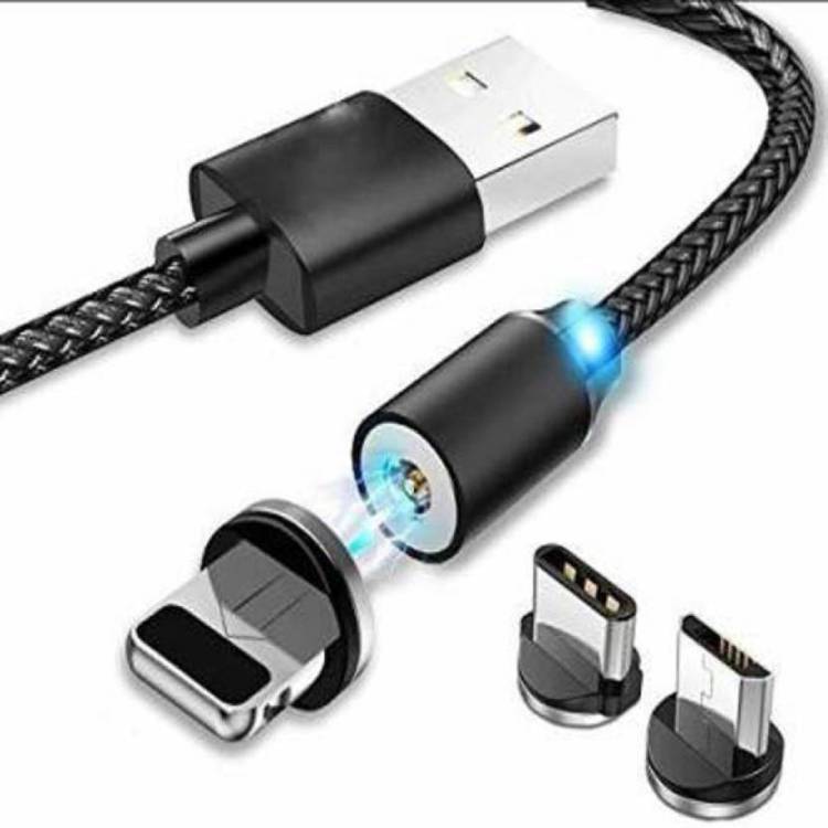 OZRIK 360 Degree Rotation LED Charging Cable For Micro USB/Type C/IOS For all Mobile Phone 1 m Micro USB Cable (Compatible with All mobile phones, Black, One Cable) 1 m Magnetic Charging Cable