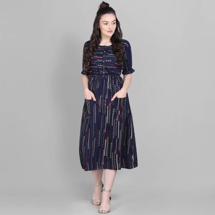 Women Skater Dark Blue Dress