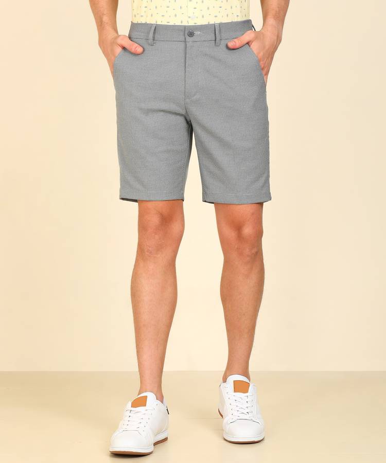 Houndstooth Men Grey Basic Shorts