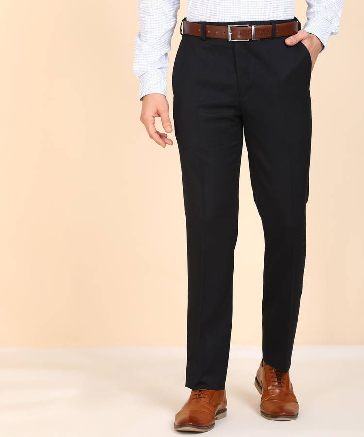 Regular Fit Men Dark Blue Polyester Blend Trousers