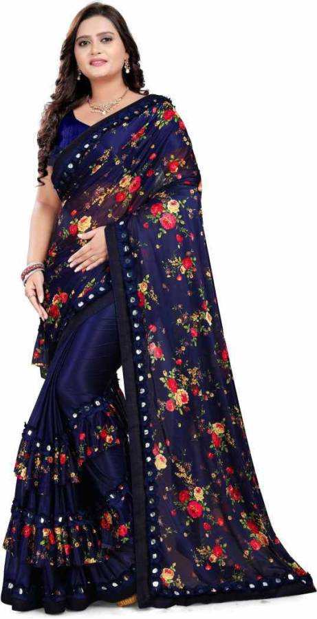 Digital Print, Floral Print Bollywood Silk Blend, Lycra Blend Saree Price in India