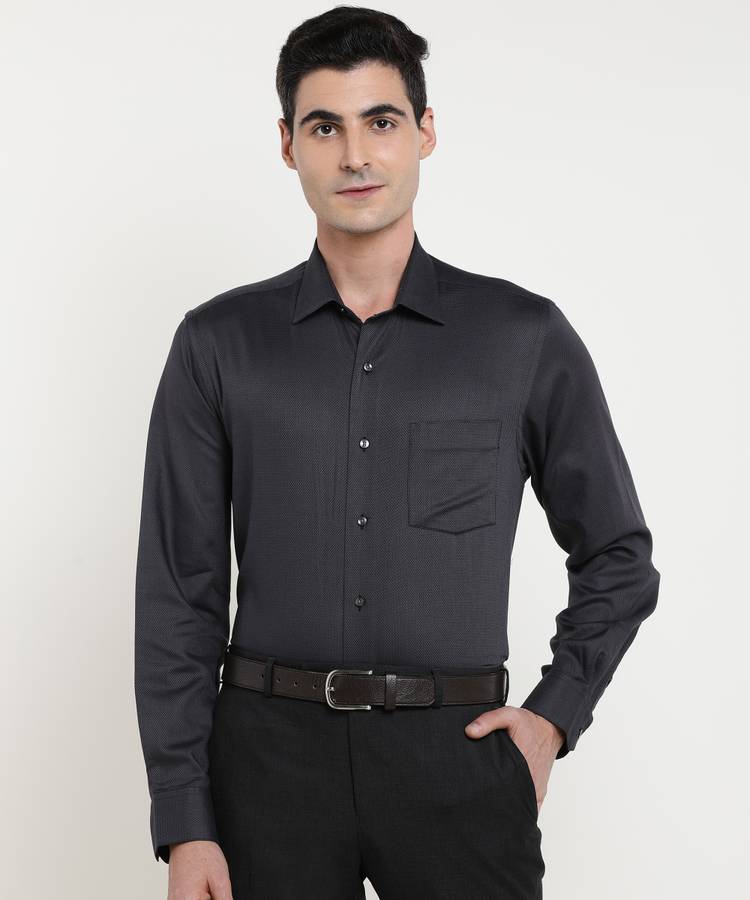 Men Regular Fit Self Design Cut Away Collar Formal Shirt