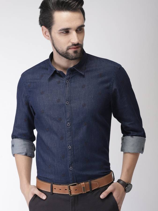 Men Slim Fit Woven Slim Collar Casual Shirt