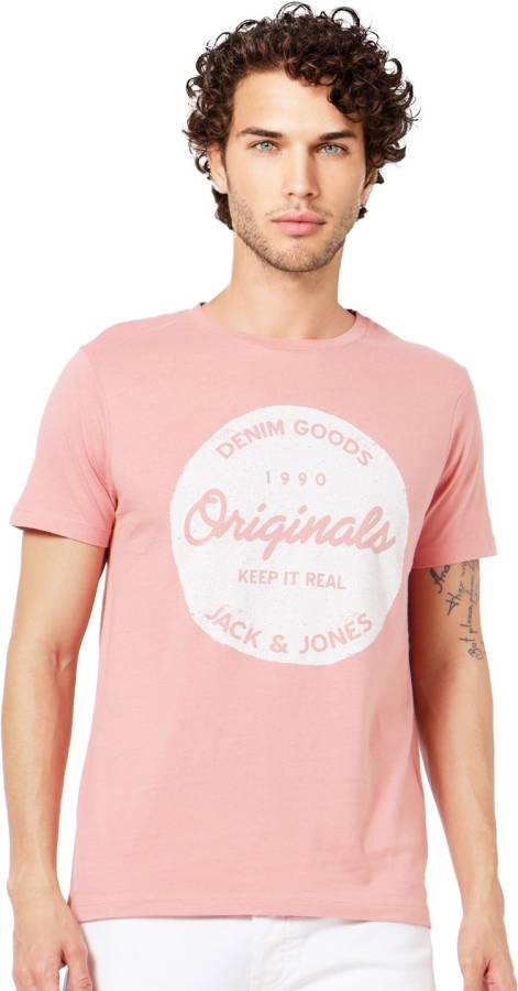 Printed Men Round Neck Pink T-Shirt Price in India