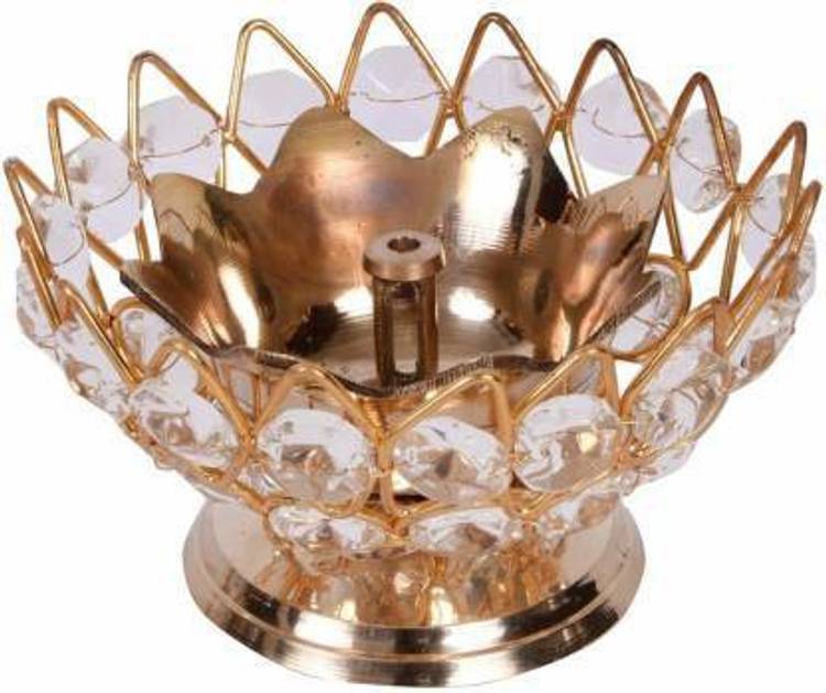 DreamKraft Brass Crystal Diwali Kuber Deepak (Diya Oil Lamp) For Puja Home Decor Brass Table Diya